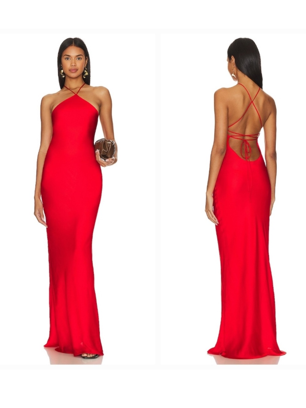 NEW Line & Dot Kira Maxi Dress in Red Satin Silk Formal Halter Gown